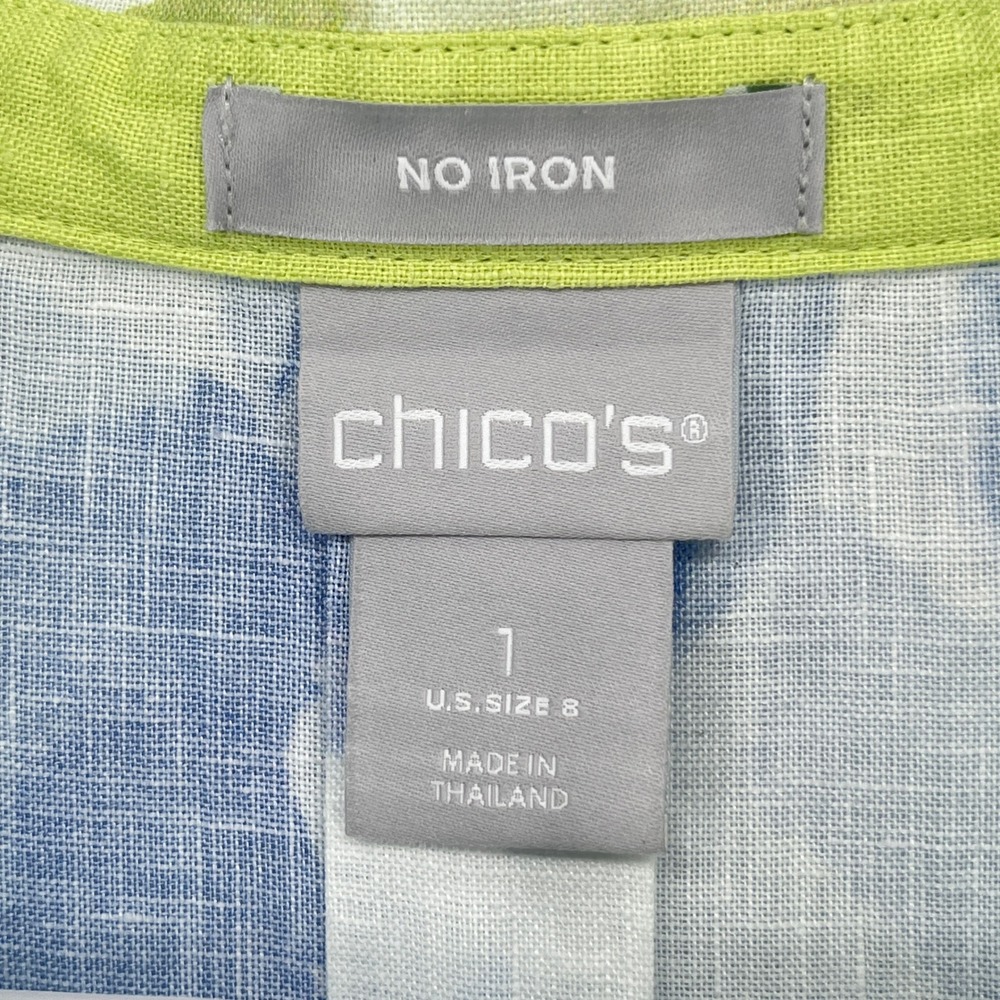 Chicos No Iron 100% Linen Floral Watercolor Button Down Shirt Size 1 US 8 - Picture 5 of 8
